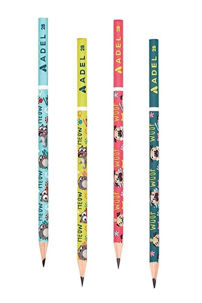 Adel Pencil 4 Pieces Cats&Dogs 2B Black Pencil Cats and Dogs Patterned 2 B Pencil Cat Dog