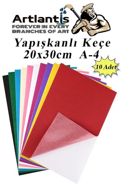 Artlantis Yapışkanlı Keçe 10 Renk A4 20x30 cm 1 Paket Keçe Yapışkanlı 10 lu O...