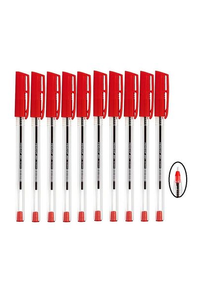 Pensan Red Ballpoint Pen 2021 Transparent Triangle Body 1.0 Mm 10 Pieces