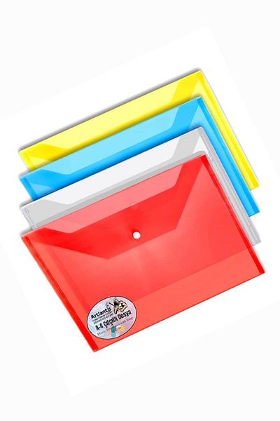 Artlantis A4 Yellow - Blue - Yellow - White Transparent Colored Envelope File with Snap Fasteners 4 Pieces Snap File 4 A