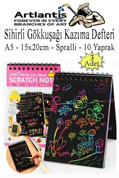 Artlantis Sihirli Gökkuşağı Kazıma Defteri A5 15x20 cm 3 Paket 10 Sayfa Scrat...
