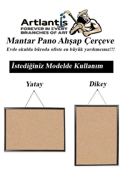 Artlantis Cork Board MDF Frame 30x45 cm with 1 Piece Map Nails Gift Wall Mounted Cork Frame Home School