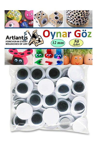 Artlantis Oynar Göz Siyah 12 mm 50 li 1 Paket Oynayan Göz 12mm Hobi Tasarım A...