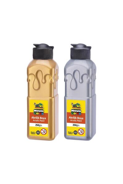 Nova Color Akrilik Boya 250 Ml 2 Renk Altın Sarı - Gümüş Gri 1 Paket Nova Col...