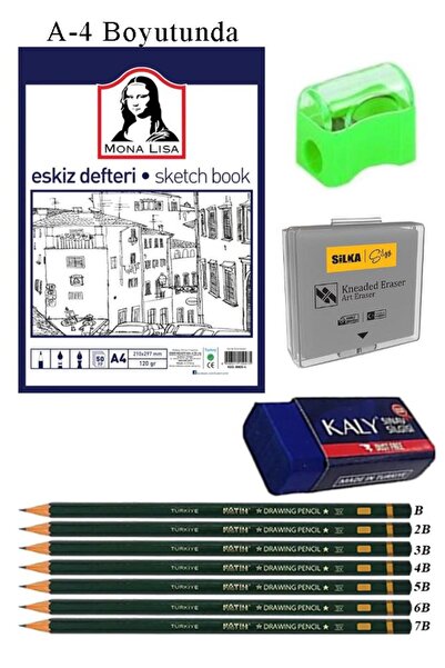 Artlantis Eskiz Defteri A4 50 Yaprak Karakalem Çizim Seti Hamur Silgi Fatih D...