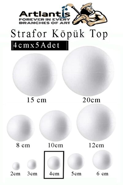 Artlantis Strafor Köpük Top 4 cm 5 Adet Köpük Top Küre Toplar Yuvarlak Strafo...