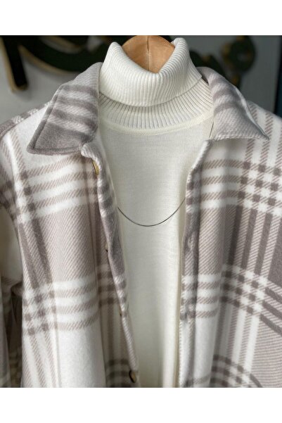 A&O Style Bej Erkek Oversize Desenli Kalın Kışlık Polar Gömlek