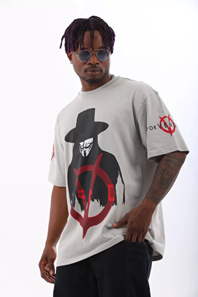 YALÇIN Velmora Oversized Printed Crew Neck T-Shirt - Gray