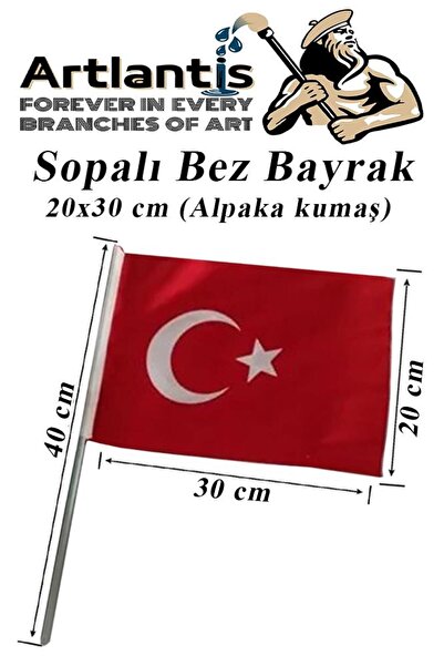 Artlantis Sopalı Bez Bayrak 20x30 Cm 1 Adet Saplı Bayrak Ay Yıldız Plastik Çıtalı 20*30 Bez Bayrak Mill Bayram