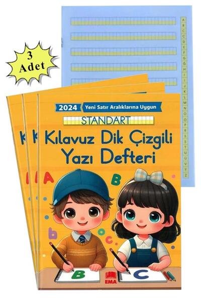 Artlantis Yeni Müfradat Güzel Yazı Defteri Orta Boy 16.5x24  24 Yaprak 3 Adet Standart Kılavuz Dik Çizgili Yaz