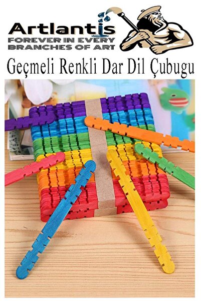 Artlantis Renkli Geçmeli Dil Çubuğu Dar 100 lü 1 Paket Çentikli Tırtıklı Geçi...