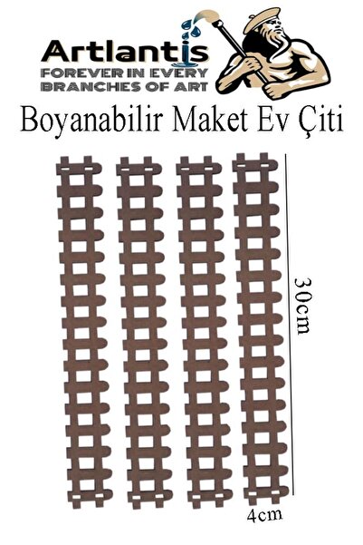 Artlantis Boyanabilir Ahşap Maket Çit 4 Adet 30x4 cm Dekoratif Minyatür Bahçe...