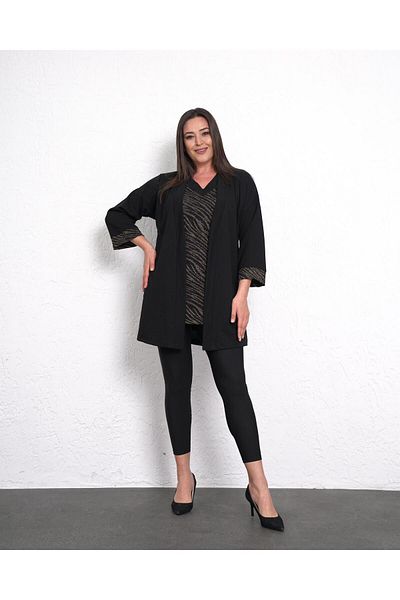 Butik Nilyam Γυναικεία Σετ Μπλούζα και Μπουφάν με ελαστική V λαιμόκοψη Plus Size 24701