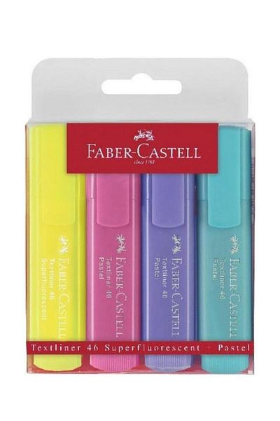 Faber Castell قلم تحديد بألوان الباستيل مكون من 4 قطع، عبوة واحدة من قلم تحديد الألوان الناعم ذو طرف مقطوع
