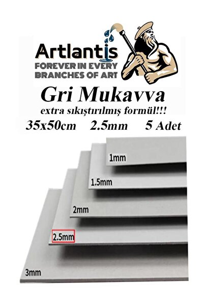 Artlantis Mukavva Gri 2.5 mm 35x50 cm 5 Adet Sert Karton Ekstra Sıkıştırılmış...
