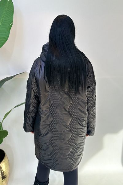 GÖKSEL Round Patterned Plus Size Coat - Black