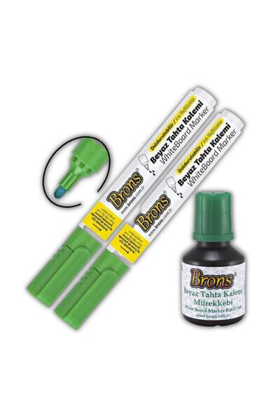 Brons Yeşil Yazı Tahta Kalemi Doldurulabilir 2 Adet ve Silinebilir Mürekkep 30 ml 1 Adet Yazı Tahta
