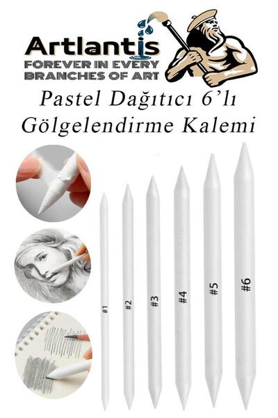 Artlantis Pastel Dağıtıcı Gölgelendirme Kalemi 6 Lı 1 Paket Kaynaştırma Kalemi Kara Kalem Dağıtıcı Kalem Kağıt