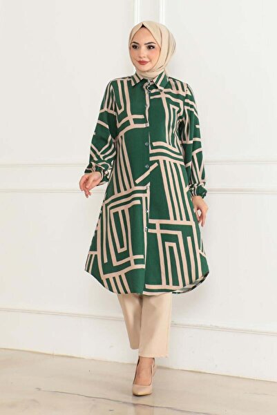 SGS Σμαραγδένιο πράσινο τουνίκ βισκόζης - Γεωμετρικό σχέδιο