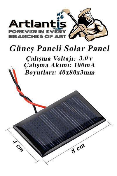 Artlantis Güneş Paneli Solar Panel 4x8 cm 3 volt 100 mA 1 Adet Güneş Enerjisi...