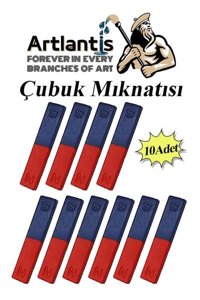 Artlantis Çubuk Mıknatıs Deney Malzemesi 10 Adet Okul Projeleri İçin I Şekilli Çubuk Mıknatıs Kırmızı Mavi Boy