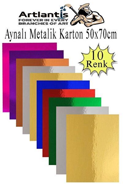 Artlantis Metalik Aynalı Fon Kartonu 10 Renk 50x70 cm 1 Paket Okul Sınıf Deko...