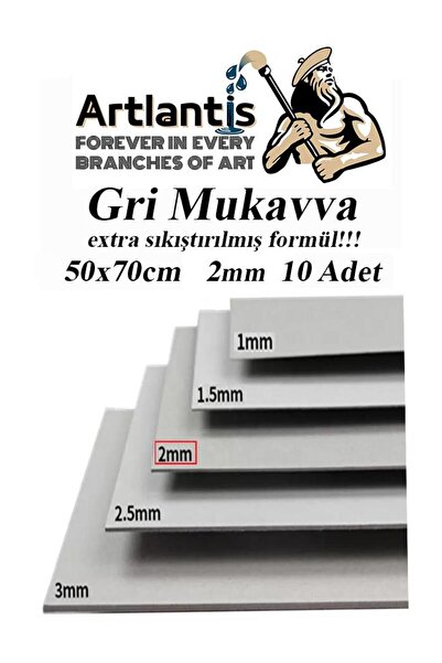 Artlantis Mukavva Gri 2 mm 50x70 cm 10 Adet Sert Karton Ekstra Sıkıştırılmış ...