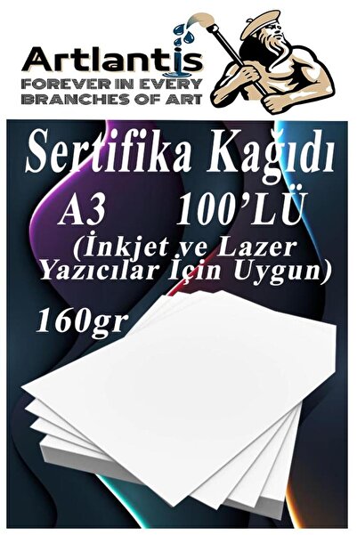 Artlantis ورق شهادات A3 سميك 100 قطعة ورق نسخ بوزن 160 جرام متوافق مع جميع ال...