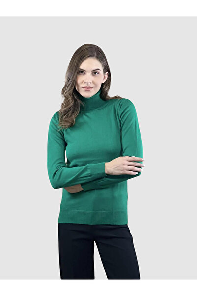 Miss Poem Pulover de damă cu gât țesut înalt, verde, de iarnă