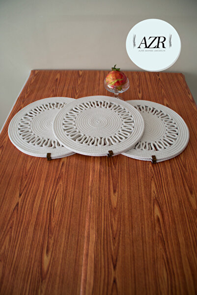 AZR HOME DESİGN Jüt,hasır Beyaz 6lı Supla Takım,amerikan Servis