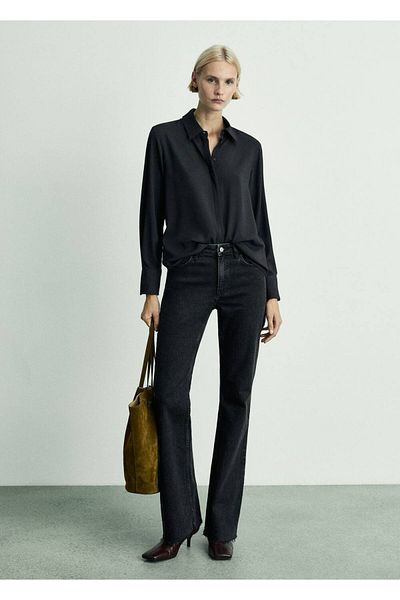 MANGO Woman Mid Waist Flare Jean Trousers