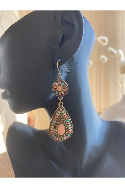 Store Vintage Motif Colorful Metal Retro Style Dangle Earrings