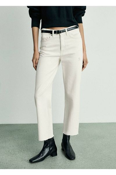 MANGO Woman Weißer Crop Jeon – gerader Schnitt