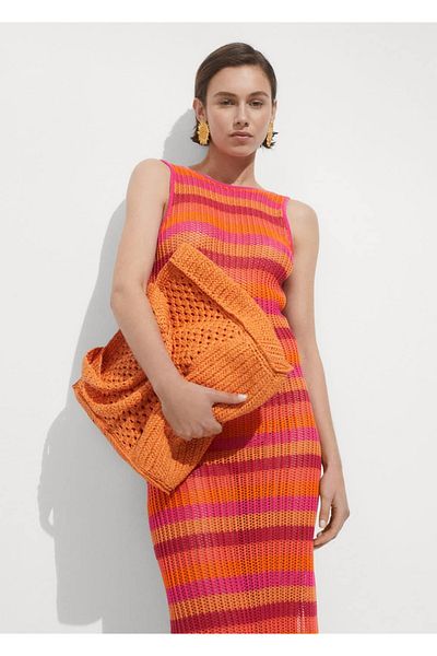 MANGO Woman Ριγέ φόρεμα με βελονάκι
