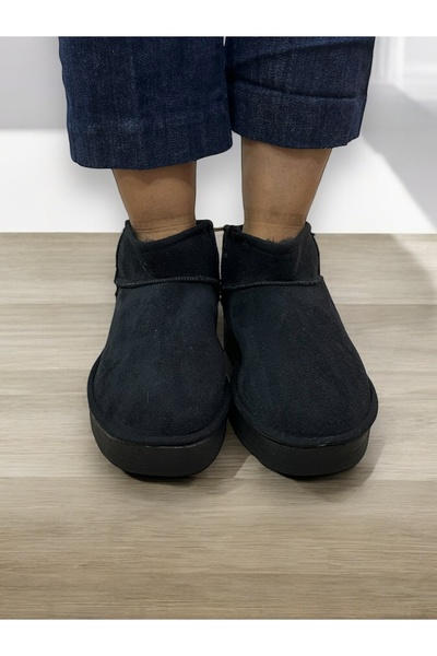 PLUSH STUDIO Kadın Siyah Süet Yarım Bot Içi Peluşlu Kalın Taban Platformlu Ayakkabı Bot Bootie