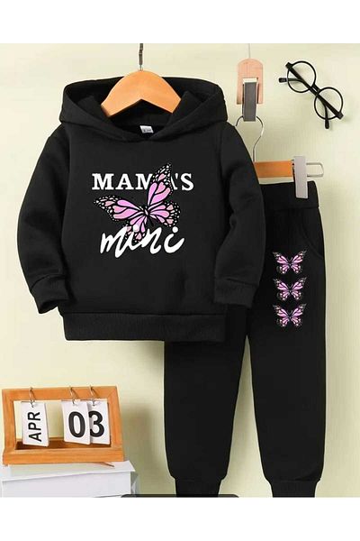 renkli diyar Long Sleeve Hooded Sweat and Pants Set for Girl - Nursery, Kindergarten, Primary School