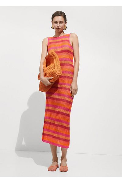 MANGO Woman Ριγέ φόρεμα με βελονάκι