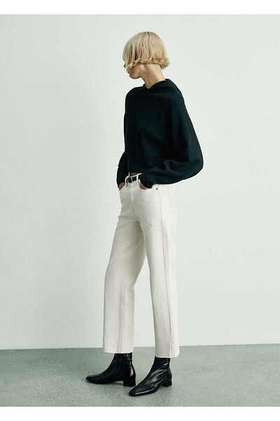 MANGO Woman Weißer Crop Jeon – gerader Schnitt