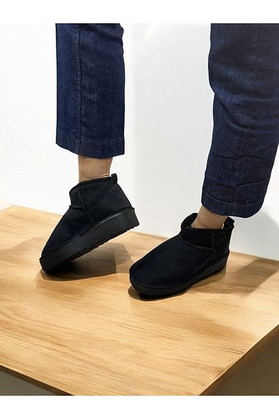 PLUSH STUDIO Women's Black Suede Ankle Boots with Plush Inside Thick Sole Platform Shoes Boots Bootie