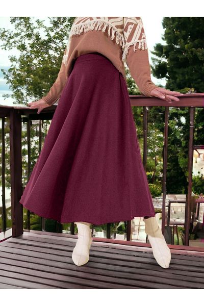 Modamorfo Burgundy Stamped Bell Skirt - Zippered