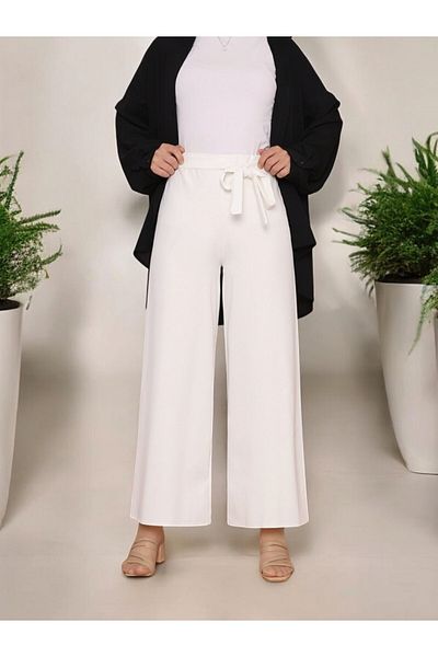 Modamorfo Hose mit weitem Bein und elastischem Bund – weiß
