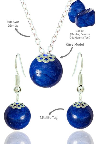 Erilsa Certified Globe Model Sodalite Stone Necklace and Earring Set