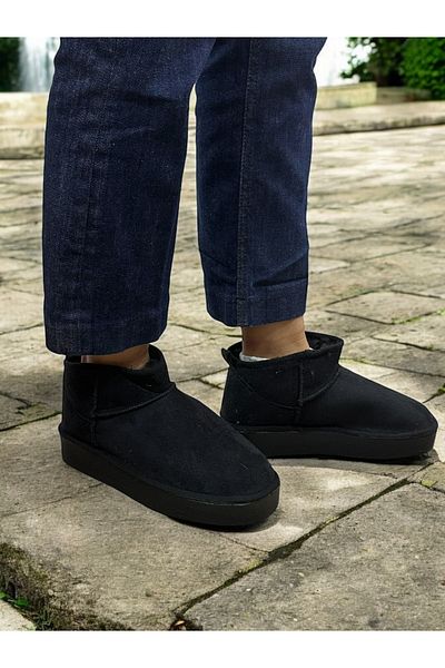 PLUSH STUDIO Women's Black Suede Ankle Boots with Plush Inside Thick Sole Platform Shoes Boots Bootie