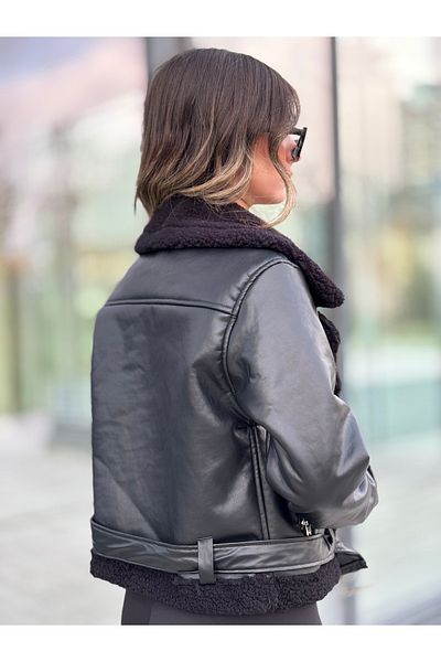 RHONES Lamined Leather Women's Coat with Complete Fur Inside