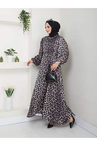 VOLT CLOTHİNG Damen-Chiffonkleid mit Leopardenmuster
