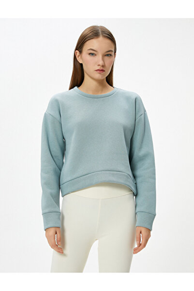 Koton Basic Sports Crop φούτερ με άνετη εφαρμογή βαμβακερή λαιμόκοψη με μακρύ μανίκι