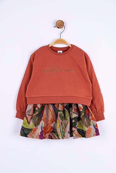 nk kids Kız Bebek Eteği Kadife Mine Sweat Elbise