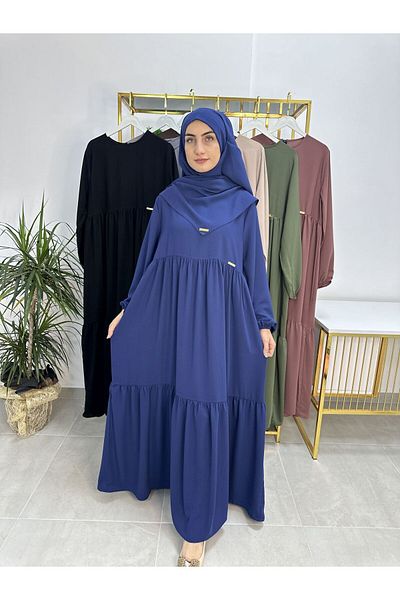 erasra class Indigo Ferace & Abaya - Scarf and Two Layers Drawstring Dress Set, Suitable for Hijab