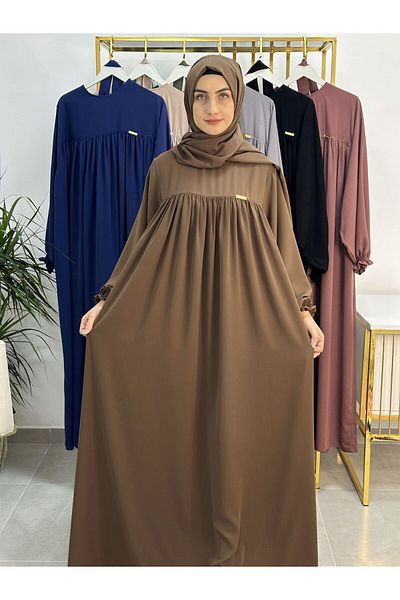 erasra class Coffee Color Dress Set with Shawl and Top Robe Belt - Hijap and Abaya (Suitable for Hajj and Umrah)