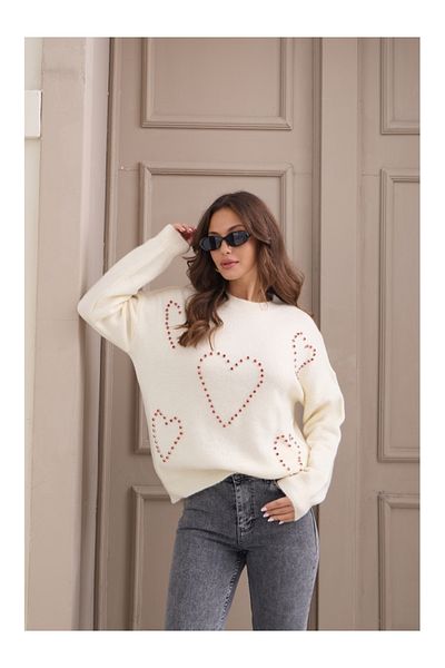 Elif Özbey Butik Pulover Brodat Inimă Ecru